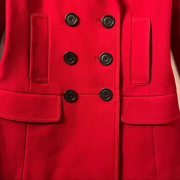 Banana Republic Womens Double Breasted Wool Pea Coat Size S Red Italian Fabric - Picture 2 of 6
